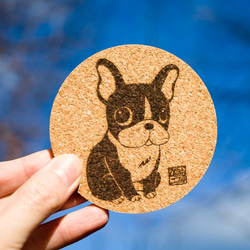 ボストンテリア（おすわり） 犬 グッズ コースター 雑貨 プレゼント かわいい カワイイ おしゃれ イラスト レディース 2枚目の画像