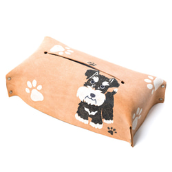 シュナウザーのボックスティッシュケース ティッシュカバー 5.5cm 犬  プレゼント ギフト 革 雑貨 車 1枚目の画像