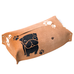 パグのボックスティッシュケース ティッシュカバー 5.5cm 犬  プレゼント ギフト 革 雑貨 車 1枚目の画像