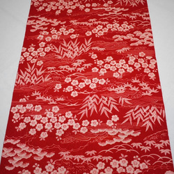 K02　古布・正絹・アンティーク長襦袢の　95㎝　赤・桜・松 1枚目の画像