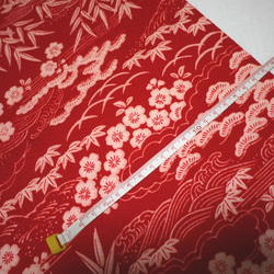 K02　古布・正絹・アンティーク長襦袢の　95㎝　赤・桜・松 3枚目の画像