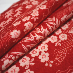 K02　古布・正絹・アンティーク長襦袢の　95㎝　赤・桜・松 4枚目の画像