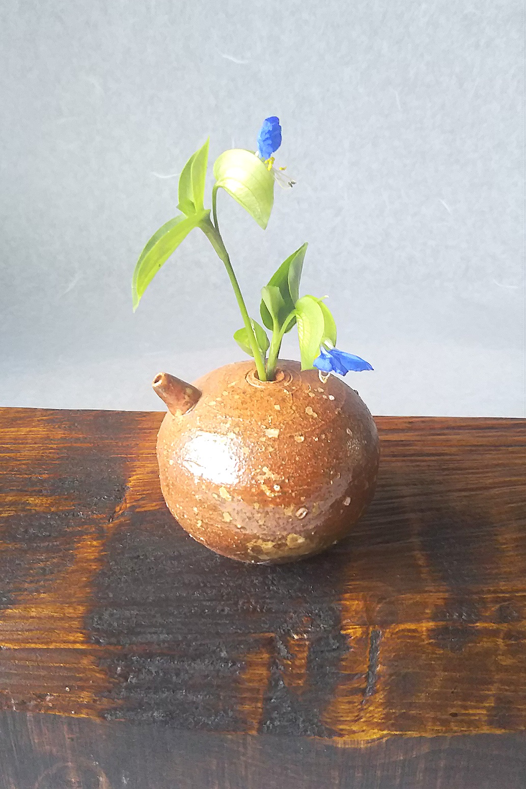 薪窯陶芸 自然釉 花入れ1