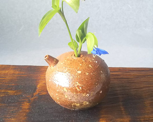 薪窯陶芸 自然釉 花入れ1