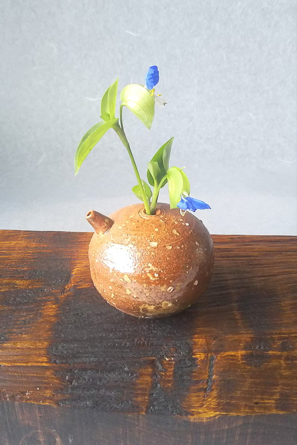 薪窯陶芸　自然釉　花入れ1 薪窯]自然釉 水滴 一輪挿し 1 一輪挿し・花瓶・花器