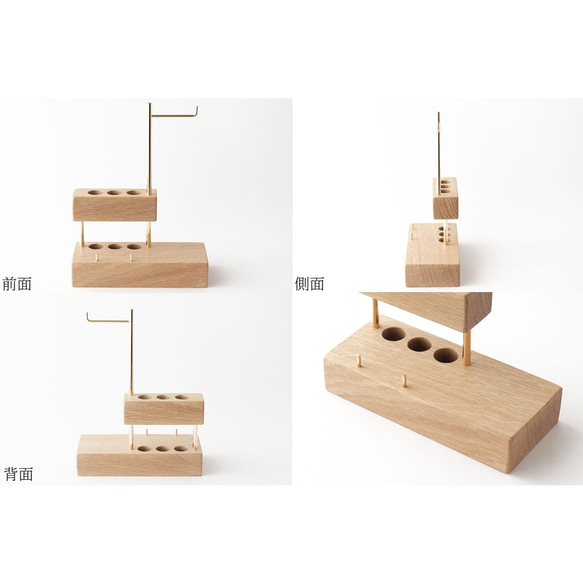 【ラッピング可】真鍮とホワイトオークのペンスタンド(眼鏡/カードスタンド付き) No2 3枚目の画像