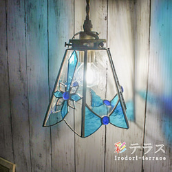 ペンダントライト　ブルー×クリア　ステンドグラス ペンダントライト ブルー×クリア ステンドグラス コバルトブルー