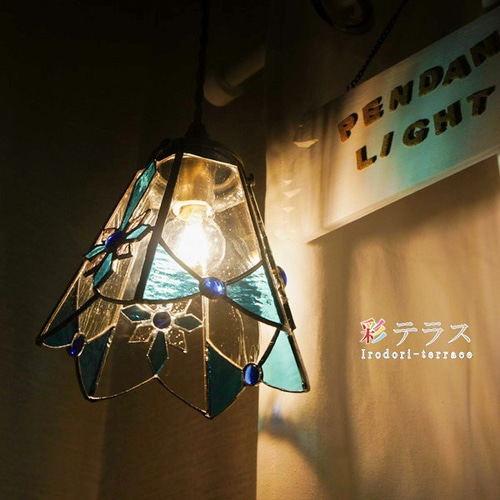 ペンダントライト　ブルー×クリア　ステンドグラス ペンダントライト ブルー×クリア ステンドグラス コバルトブルー