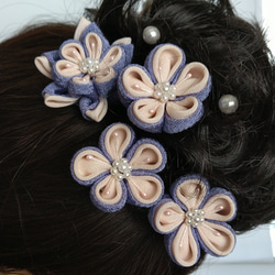 絹薄紫ユーピンつまみ細工髪飾り 5枚目の画像