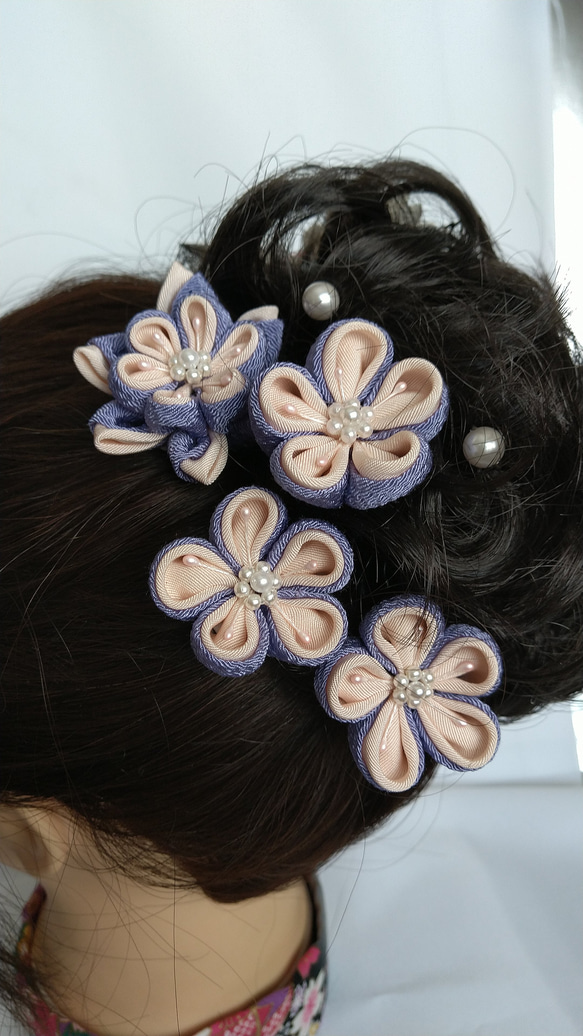 絹薄紫ユーピンつまみ細工髪飾り 5枚目の画像
