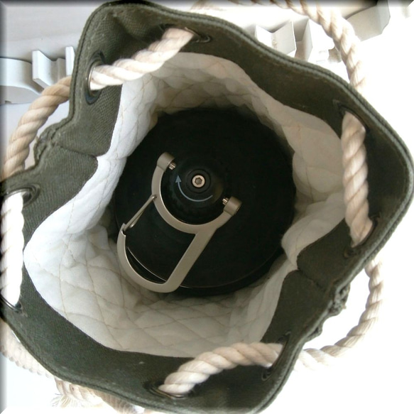 キャンプアウトドア＊国産パラフィン帆布LEDランタンベアーボンズリブングが入る巾着ミニバック 5枚目の画像