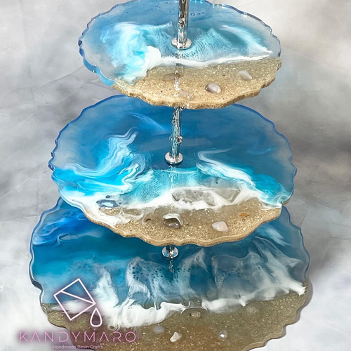 アクアブルーグリーン ケーキスタンド3段 スイーツタワー エタージュラ