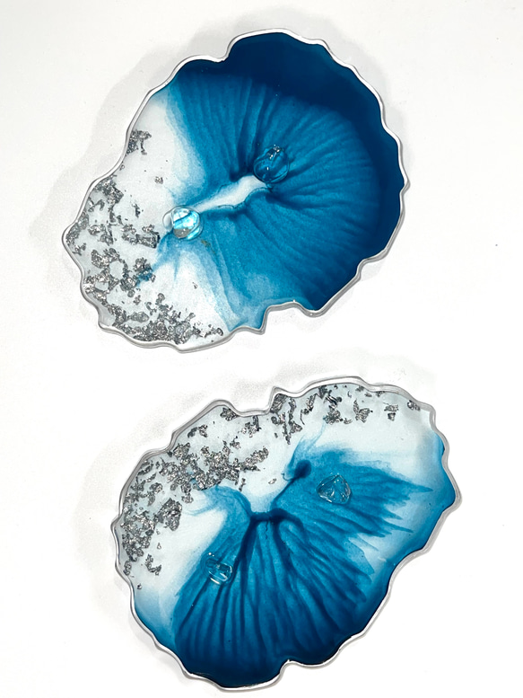 ブルーアゲートスライス皿アクセサリープレート　リングピロー 1枚目の画像