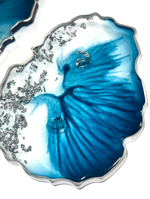 ブルーアゲートスライス皿アクセサリープレート　リングピロー 2枚目の画像