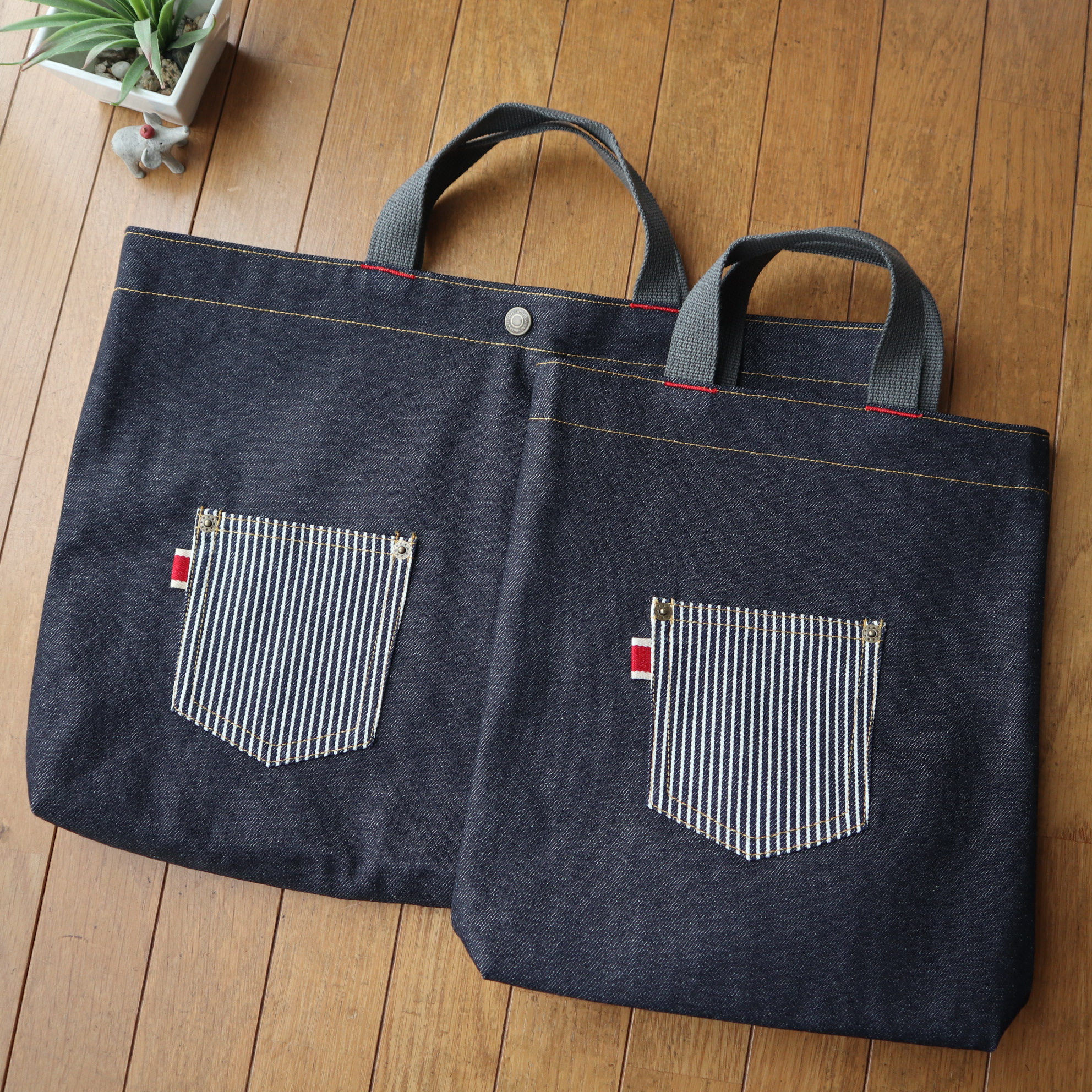 レッスンバッグ＆シューズケース☆2点セット☆Ｌ(グレー)  岡山デニム　ヒッコリー　入学　入園
