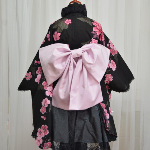 送料込】浴衣ドレス＊個性的なミニ丈＊Mサイズ＊バッグ、ヘッドドレス