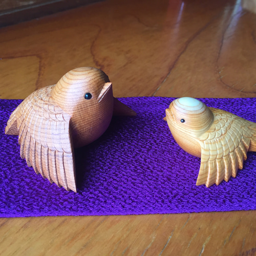 親子 福来雀の置物 受注製作 その他置物 木彫り nao 通販 8491838