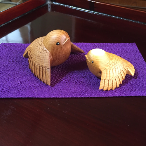 親子 福来雀の置物 受注製作 その他置物 木彫り nao 通販 8491838