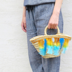 フェザーマルシェバッグ3 ターコイズ&マスタード系 marche bag feather 