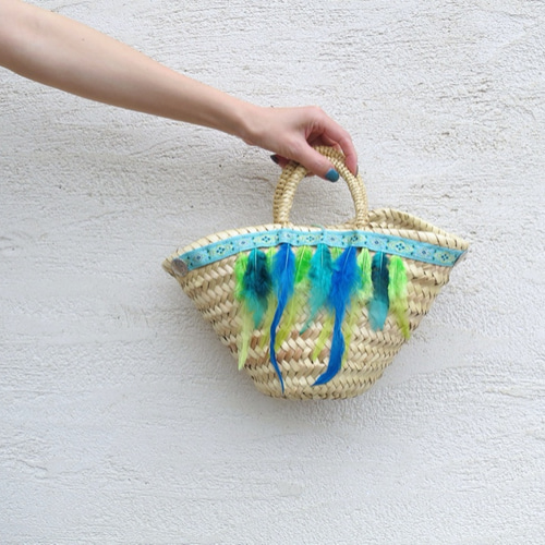 フェザーマルシェバッグ2 ターコイズ&グリーン系 marche bag feather 