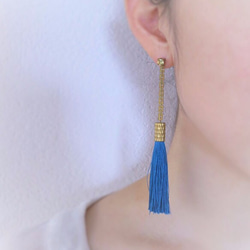 シルクタッセルロングピアス tassel pierced earrings <PE-TSLL> 5枚目の画像