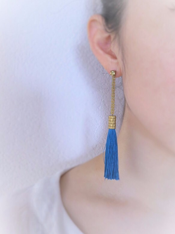 シルクタッセルロングピアス tassel pierced earrings <PE-TSLL> 5枚目の画像