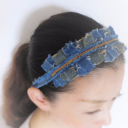 ヴィンテージデニムヘアバンド vintage denim headband chain <HB-DmCh> 1枚目の画像