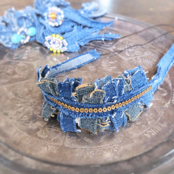 ヴィンテージデニムヘアバンド vintage denim headband chain <HB-DmCh> 2枚目の画像