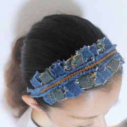 ヴィンテージデニムヘアバンド vintage denim headband chain <HB-DmCh> 4枚目の画像
