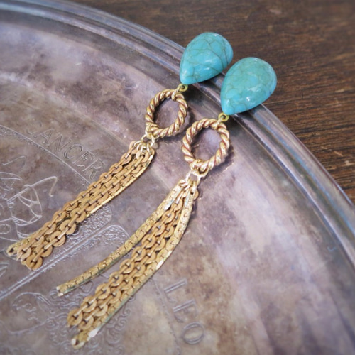 ヴィンテージターコイズフリンジピアス vintage pierced earrings <PE