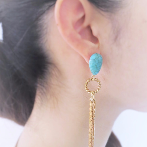 ヴィンテージターコイズフリンジピアス vintage pierced earrings <PE