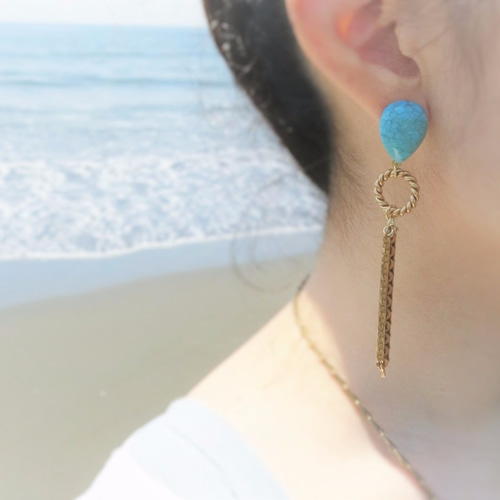 ヴィンテージターコイズフリンジピアス vintage pierced earrings <PE