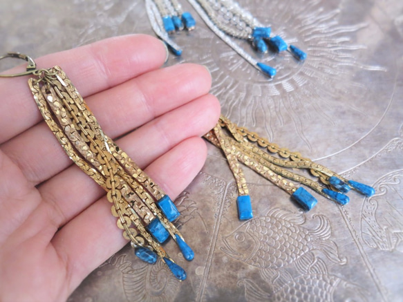 ヴィンテージターコイズフリンジイヤリング vintage earrings fringe <ER-Fgld> 1枚目の画像