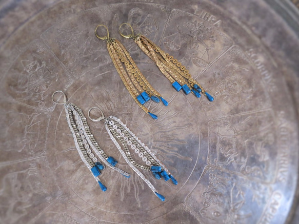 ヴィンテージターコイズフリンジイヤリング vintage earrings fringe <ER-Fgld> 3枚目の画像