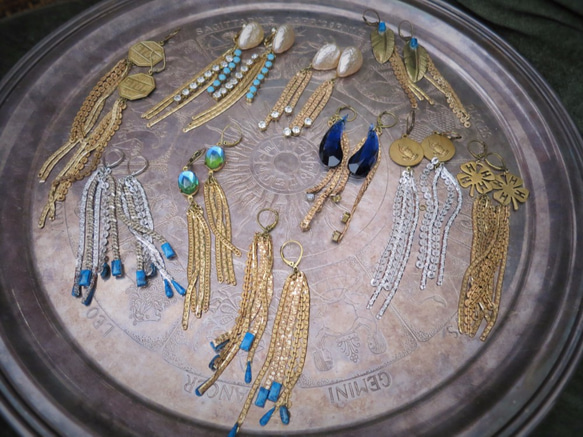 ヴィンテージターコイズフリンジイヤリング vintage earrings fringe <ER-Fgld> 4枚目の画像