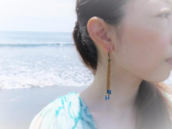 ヴィンテージターコイズフリンジイヤリング vintage earrings fringe <ER-Fgld> 5枚目の画像