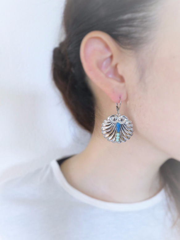 ヴィンテージ2ウェイイヤリング シルバーシェルフリンジ vintage earrings 2way <ER-SHsv> 4枚目の画像