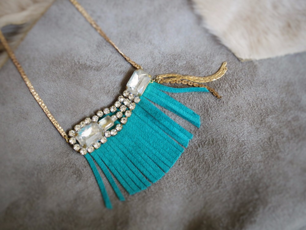 ヴィンテージネックレス ビジュー＆レザーフリンジ <NC-FRB1>