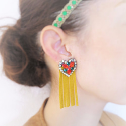 ヴィンテージイヤリング ハートフリンジ イエロー vintage earrings heart <ER-HYL> 1枚目の画像