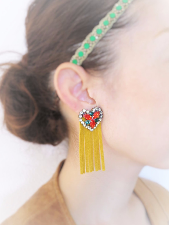 ヴィンテージイヤリング ハートフリンジ イエロー vintage earrings heart <ER-HYL> 1枚目の画像