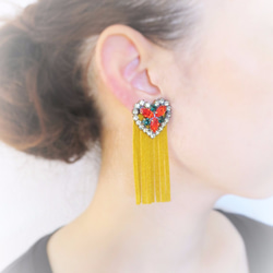 ヴィンテージイヤリング ハートフリンジ イエロー vintage earrings heart <ER-HYL> 5枚目の画像