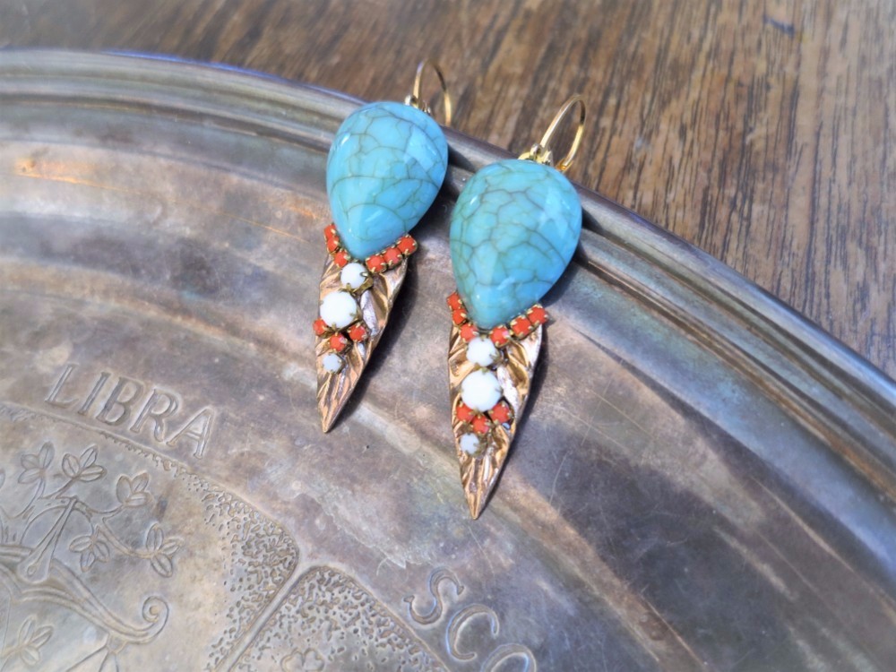 ヴィンテージイヤリング ターコイズ vintage earrings tqdr <ER-TQdrlf3>