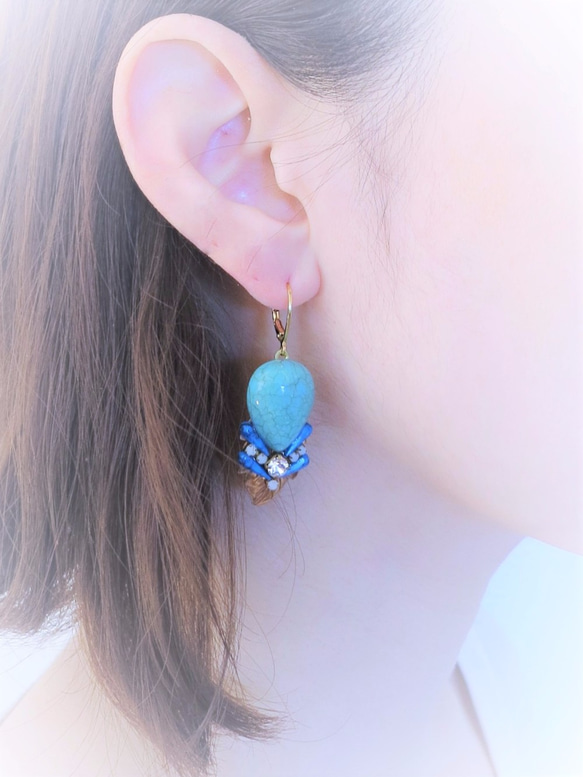 ヴィンテージイヤリング ターコイズ vintage earrings tqdr <ER-TQdrlf2> 3枚目の画像