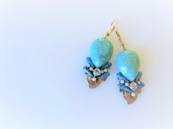 ヴィンテージイヤリング ターコイズ vintage earrings tqdr <ER-TQdrlf2> 4枚目の画像