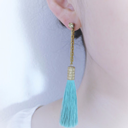 シルクタッセルロングピアス ターコイズ tassel pierced earrings <PETS-4GR> 4枚目の画像