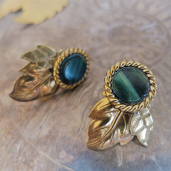 リーフピアス ヴィンテージグリーン vintage pierced earrings <PE-lfgr> 2枚目の画像