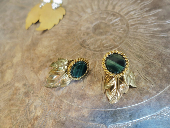 リーフピアス ヴィンテージグリーン vintage pierced earrings <PE-lfgr> 3枚目の画像