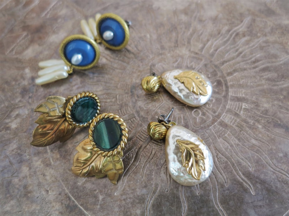 リーフピアス ヴィンテージグリーン vintage pierced earrings <PE-lfgr> 7枚目の画像