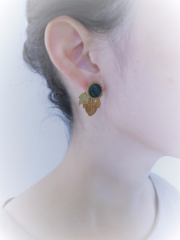 リーフピアス ヴィンテージグリーン vintage pierced earrings <PE-lfgr> 8枚目の画像