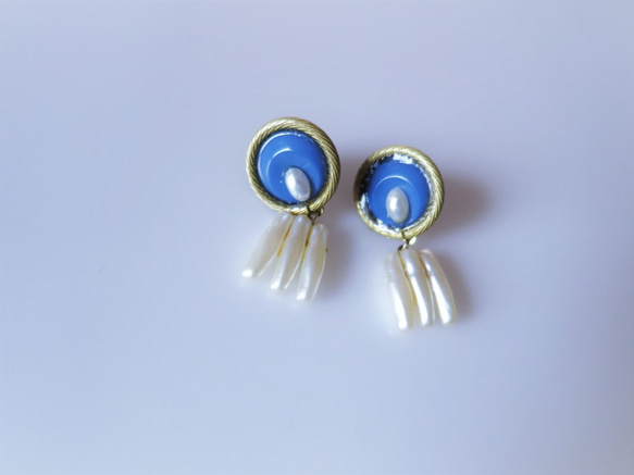 ヴィンテージブルー＆パールピアス vintage pearl earrings <PE-plbl> 1枚目の画像